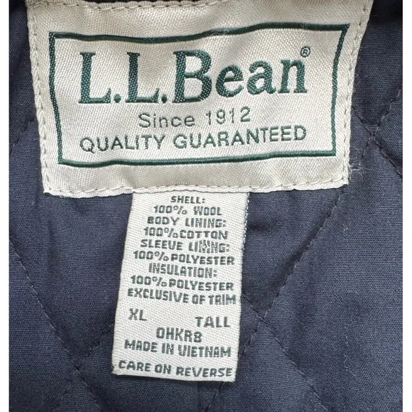 LL Bean 100% Wool Coat Quilted Lining Insulated Zip Mens XL Tall Green - Picture 7 of 8